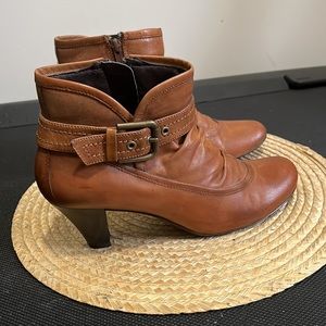 K Studio Leather Brown Buckle Ankle Booties Size 39